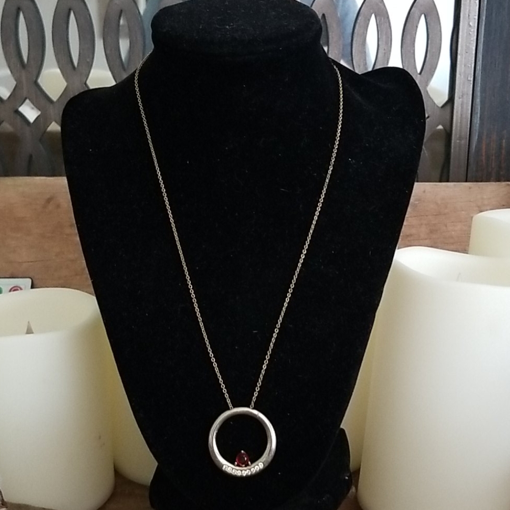 Silver necklace with small medallion.
